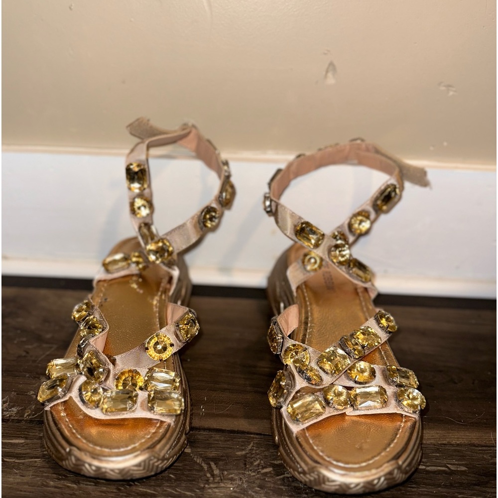 Gold gem sneaker platform Velcro strap